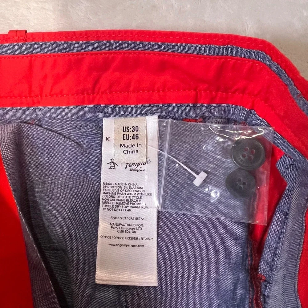 LOT of 2 Penguin P55 Chino Shorts Slim Fit Mens *32 Blue & Red Golf Active NWT